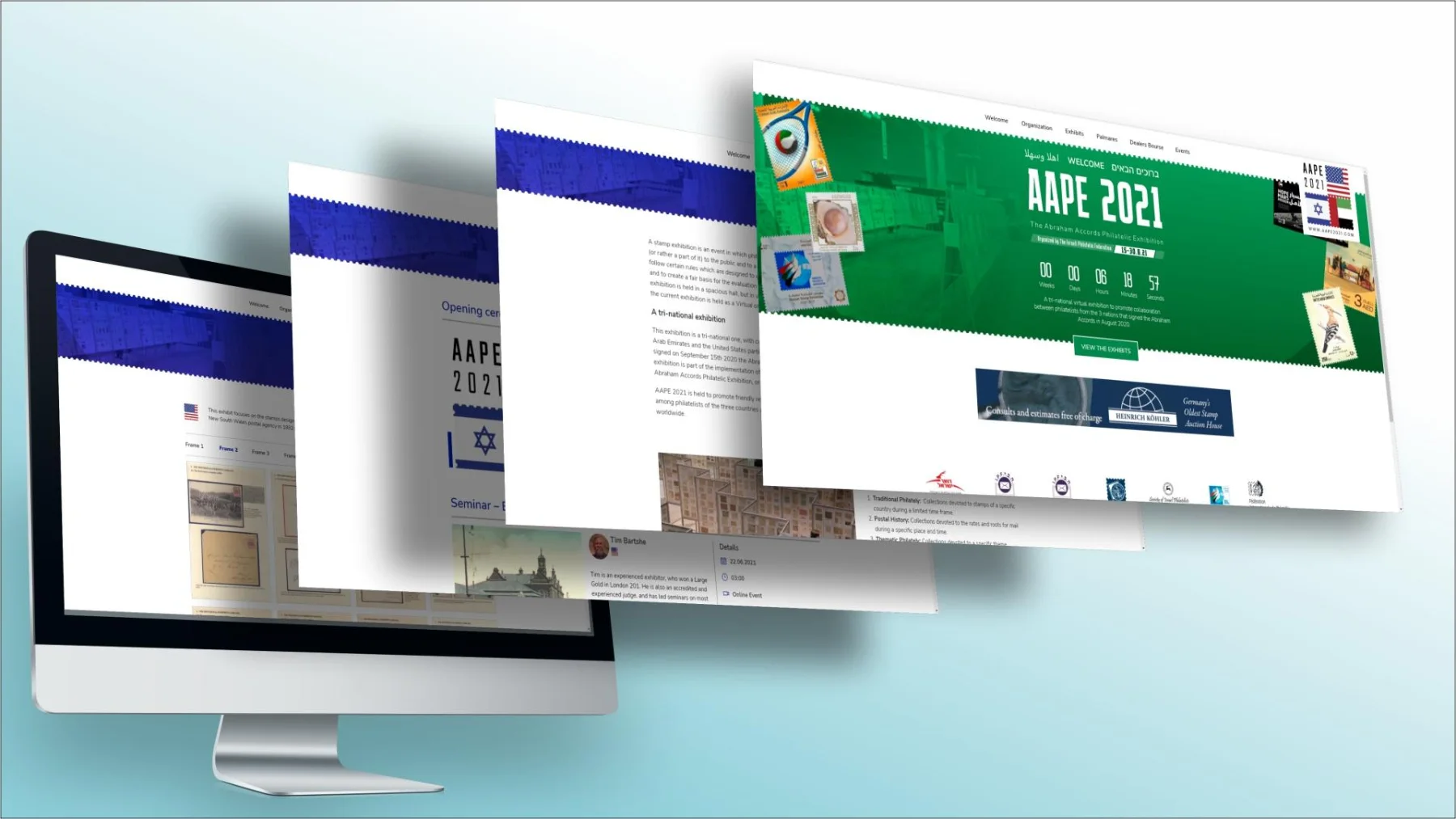 Israel Philatelic Federation — project mock-up on desktop and mobile screens
