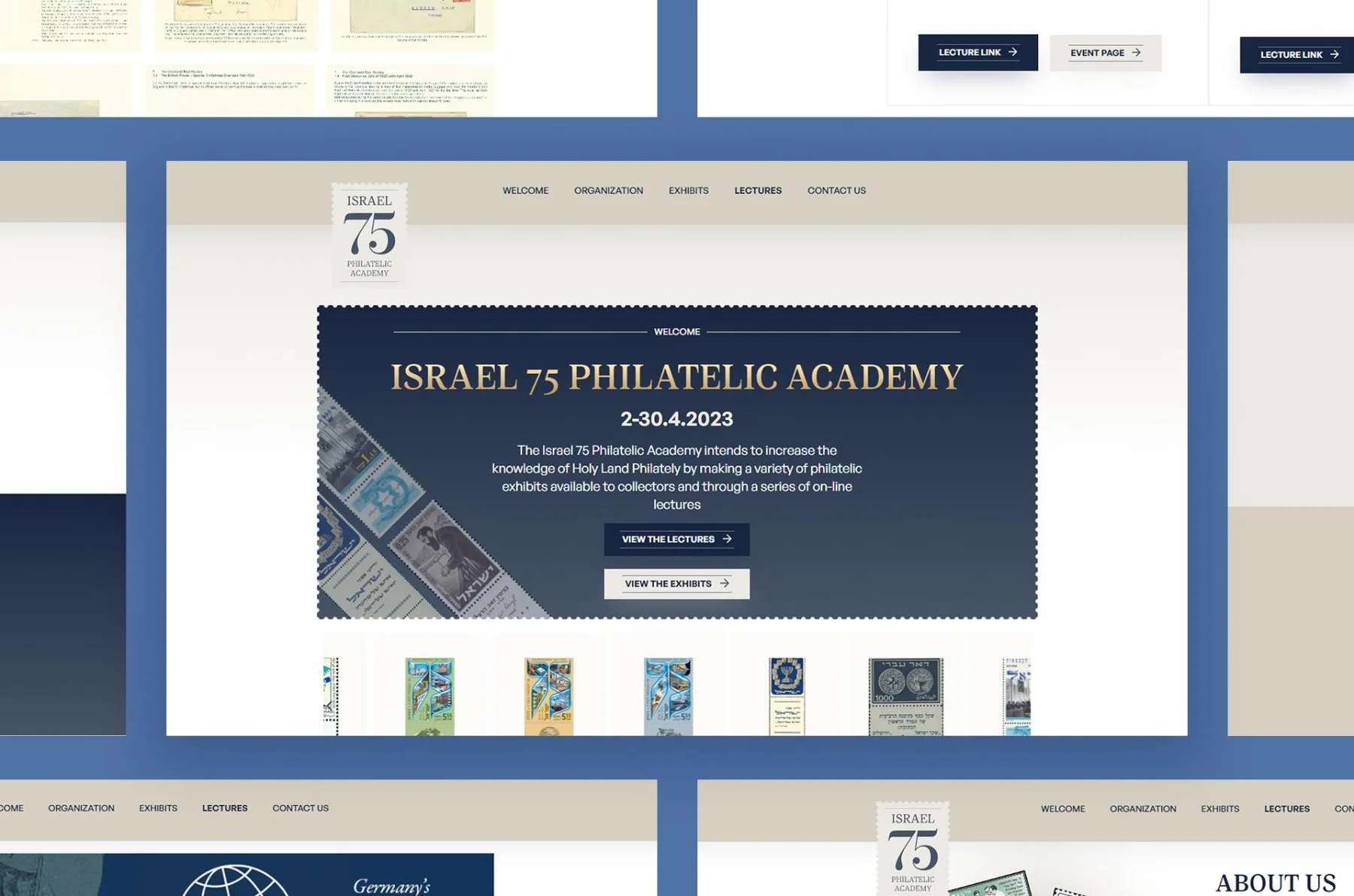 Israel Philatelic Federation — project mock-up on desktop and mobile screens