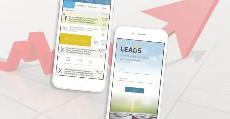 Leads — project mock-up on desktop and mobile screens