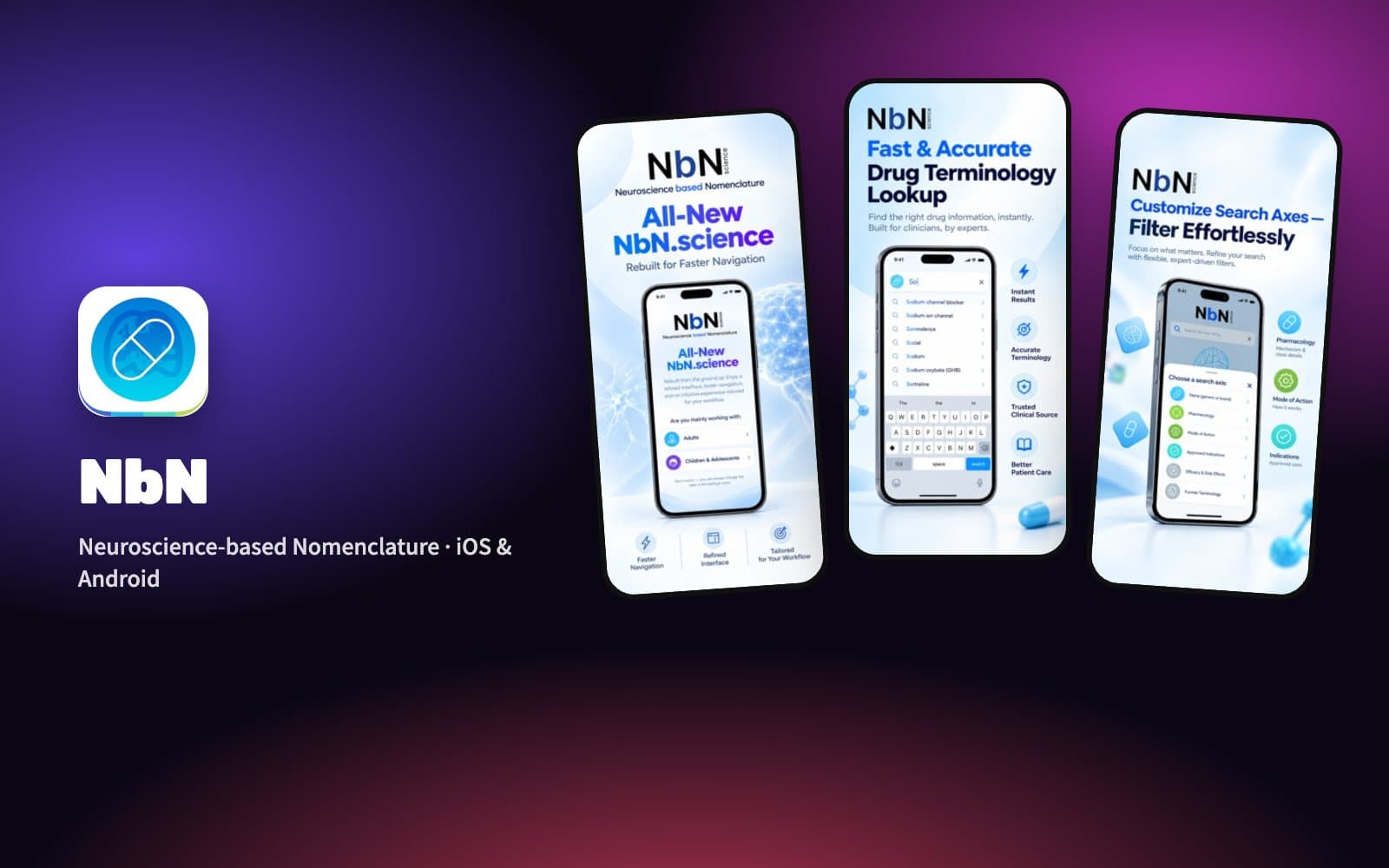 The NbN app — search and filter screens